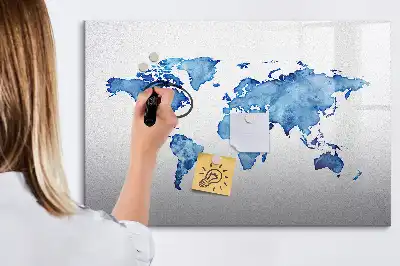 Akvarellvärldskarta magnetisk tavla med penna
