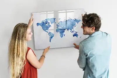 Akvarellvärldskarta magnetisk tavla med penna
