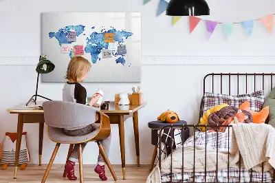 Akvarellvärldskarta magnetisk tavla med penna