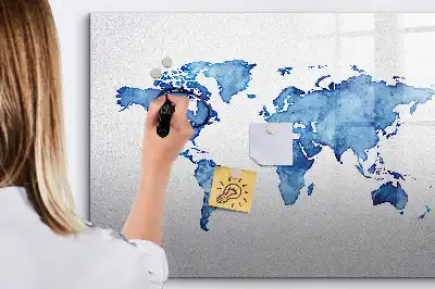 Akvarellvärldskarta magnetisk tavla med penna