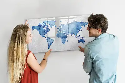 Akvarellvärldskarta magnetisk tavla med penna