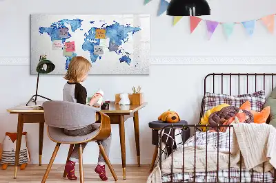 Akvarellvärldskarta magnetisk tavla med penna