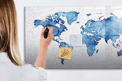 Akvarellvärldskarta magnetisk tavla med penna