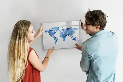 Akvarellvärldskarta magnetisk tavla med penna