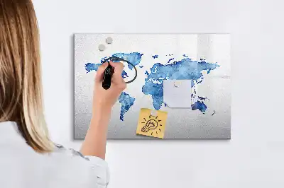 Akvarellvärldskarta magnetisk tavla med penna