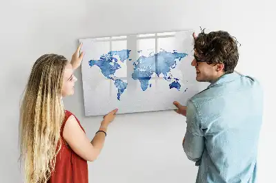 Akvarellvärldskarta magnetisk tavla med penna