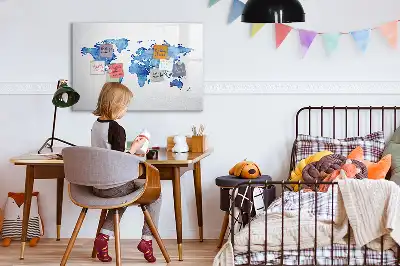 Akvarellvärldskarta magnetisk tavla med penna