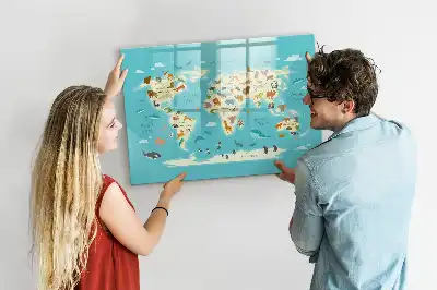 Magnetisk rittavla med motiv av världskarta och djur