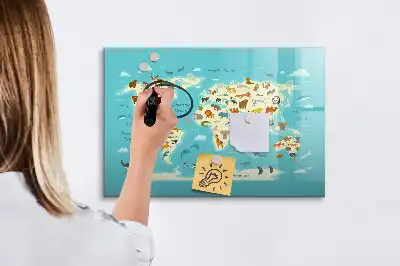 Magnetisk rittavla med motiv av världskarta och djur