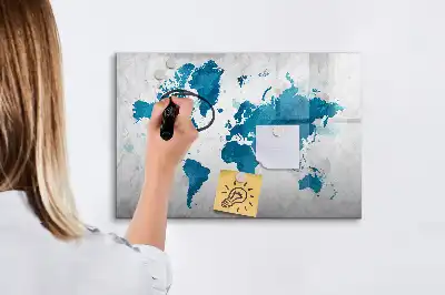 Världskarta magnetisk tavla med penna