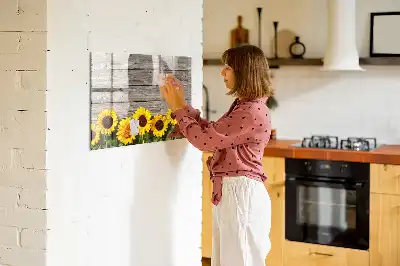 Magnetisk tavla med penna motiv med solrosor