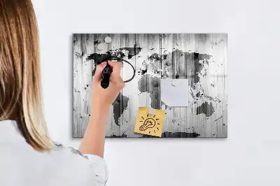 Världskarta på trä magnetisk tavla med penna