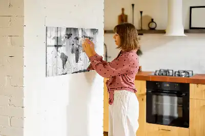 Världskarta på trä magnetisk tavla med penna