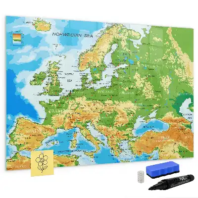 Geografisk världskarta magnetisk tavla med penna
