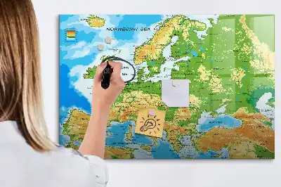 Geografisk världskarta magnetisk tavla med penna