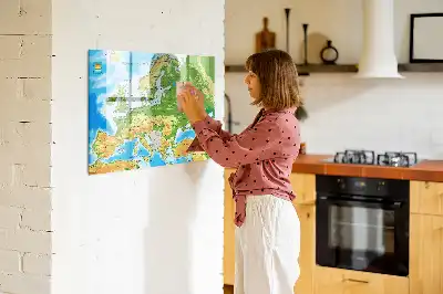 Geografisk världskarta magnetisk tavla med penna