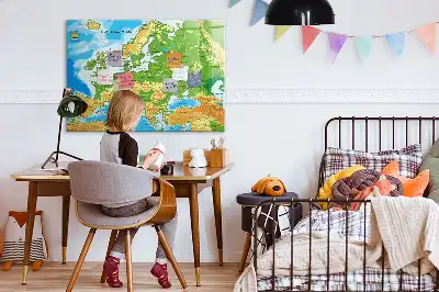 Geografisk världskarta magnetisk tavla med penna