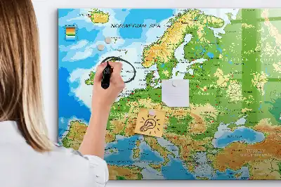 Geografisk världskarta magnetisk tavla med penna