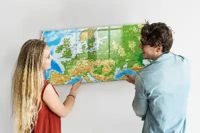 Geografisk världskarta magnetisk tavla med penna