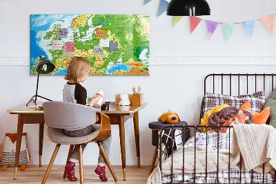 Geografisk världskarta magnetisk tavla med penna