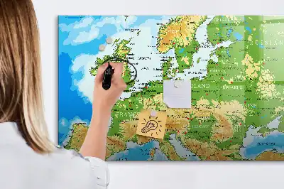 Geografisk världskarta magnetisk tavla med penna
