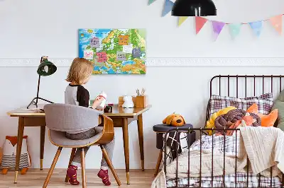 Geografisk världskarta magnetisk tavla med penna