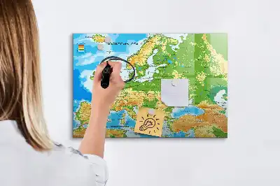 Geografisk världskarta magnetisk tavla med penna