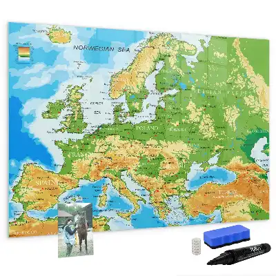 Geografisk världskarta magnetisk tavla med penna