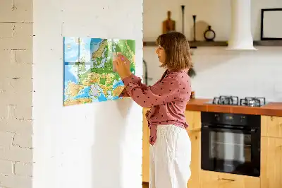 Geografisk världskarta magnetisk tavla med penna