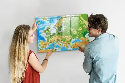 Geografisk världskarta magnetisk tavla med penna