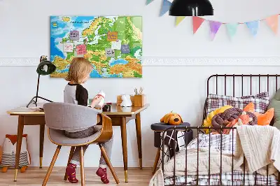Geografisk världskarta magnetisk tavla med penna