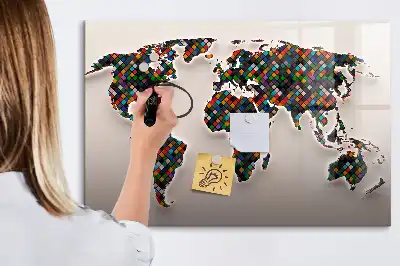 Abstrakt världskarta magnetisk tavla med penna