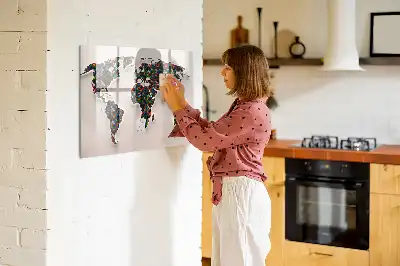 Abstrakt världskarta magnetisk tavla med penna