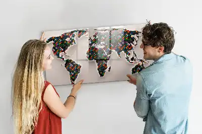 Abstrakt världskarta magnetisk tavla med penna