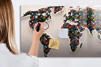 Abstrakt världskarta magnetisk tavla med penna