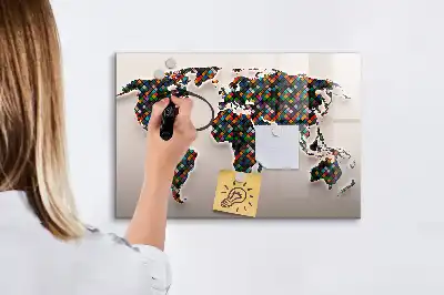 Abstrakt världskarta magnetisk tavla med penna