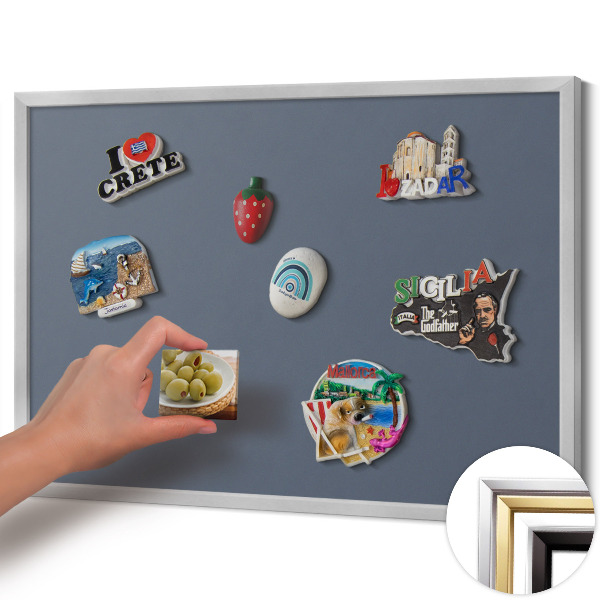 Magnetisk tavla med silverram Färg kall grå