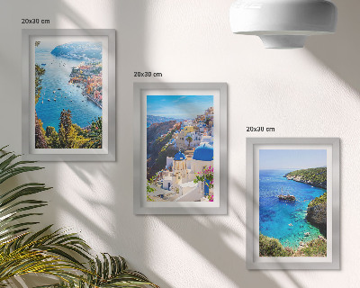Triptyk tavla med ram Grekisk havsutsikt och Santorinistaden Oia
