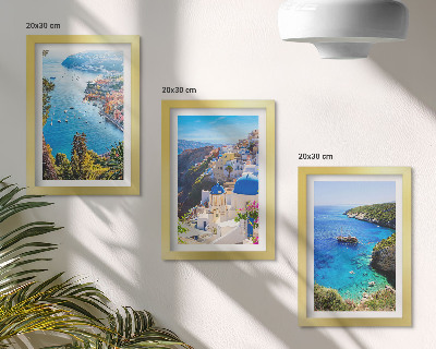 Triptyk tavla med ram Grekisk havsutsikt och Santorinistaden Oia