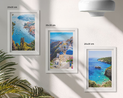 Triptyk tavla med ram Grekisk havsutsikt och Santorinistaden Oia