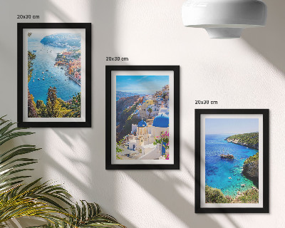 Triptyk tavla med ram Grekisk havsutsikt och Santorinistaden Oia