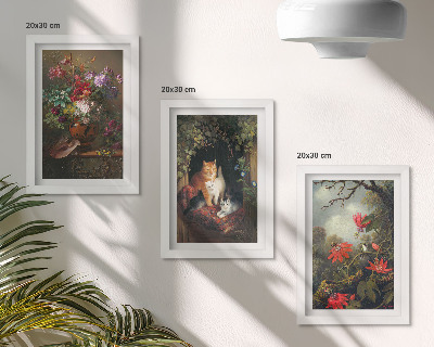 Tavelvägg med 3 tavlor Vintageblommor, katter och växter i naturen