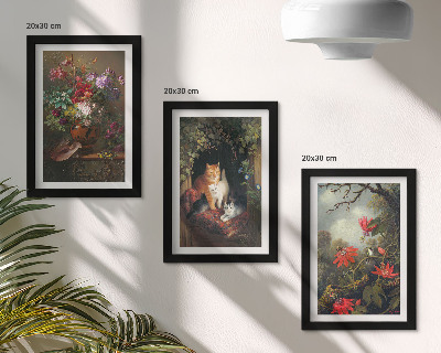 Tavelvägg med 3 tavlor Vintageblommor, katter och växter i naturen