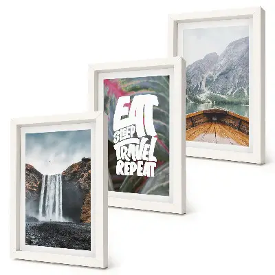 Posterpaket med motiv av vattenfall berg resa natur båt och vegetation