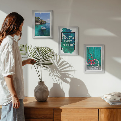 Posterpaket Havsutsikt med inspirerande inskription för båtcykel