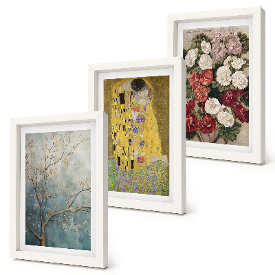 Tavelvägg med 3 tavlor Blommor och träd i målningsstilen Kyssen av Gustav Klimt