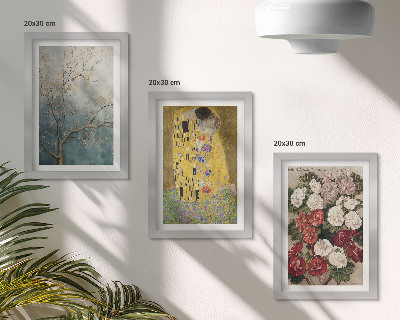 Tavelvägg med 3 tavlor Blommor och träd i målningsstilen Kyssen av Gustav Klimt