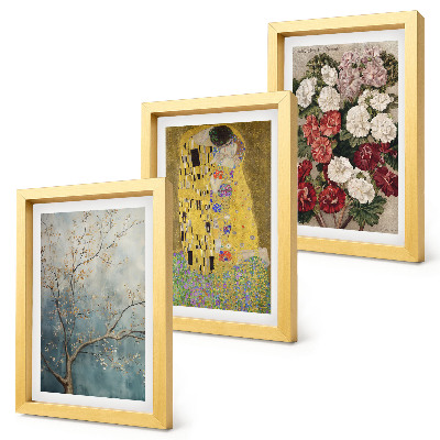 Tavelvägg med 3 tavlor Blommor och träd i målningsstilen Kyssen av Gustav Klimt