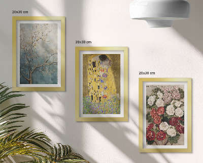 Tavelvägg med 3 tavlor Blommor och träd i målningsstilen Kyssen av Gustav Klimt