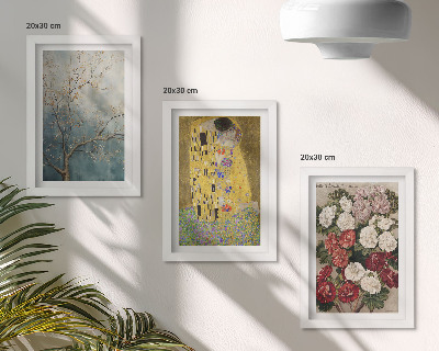 Tavelvägg med 3 tavlor Blommor och träd i målningsstilen Kyssen av Gustav Klimt